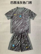 24/25 Brazil Light  Gray  Goalkeeper  Kids 1:1 Quality Soccer Jersey