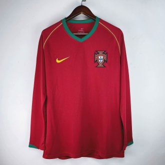 2006  Portugal Home Long Sleeve Fans 1:1 Retro Soccer Jersey