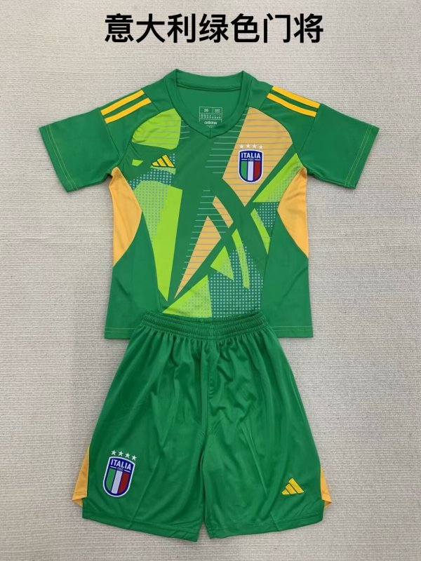 24/25 Italy Green Goalkeeper  1:1 Quality  Kids Soccer Jersey