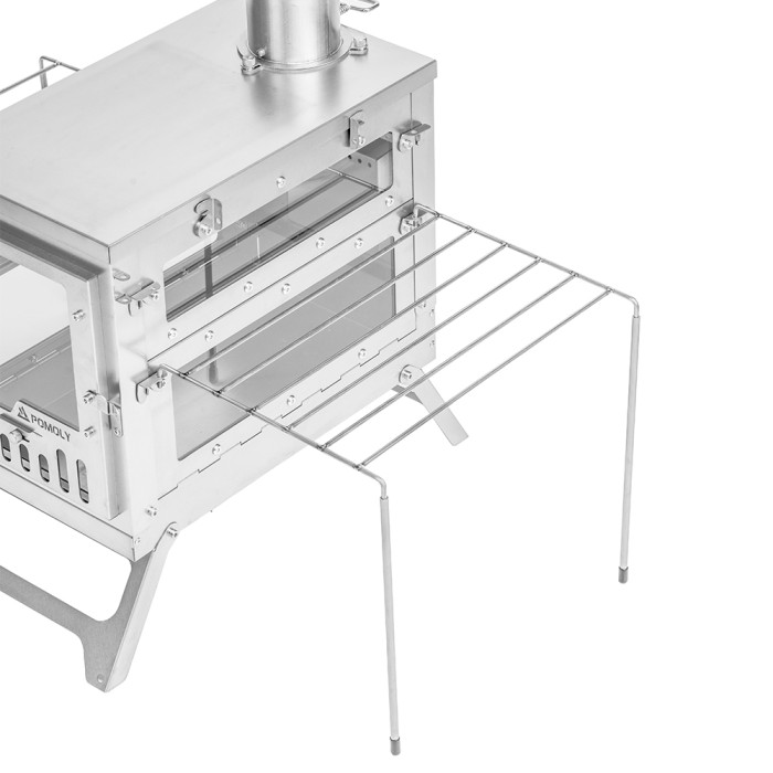 Titanium-Campinggrill & Seitliche Ablagen | 2-in-1 Zubehör für X-Ti Serie Ofen | POMOLY Neuheit