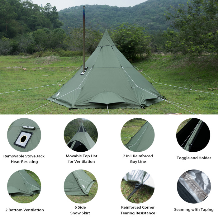 MANTA Tipi 帳篷 帶爐子煙囪插孔 2-4 人熱帳篷露營