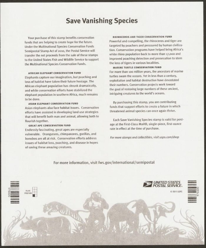 Save Vanishing Species 2011, 5 Booklets 100pcs