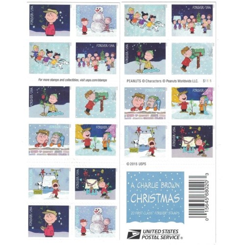 2015 Charlie Brown Xmas 5 Sheets of 20pcs，total 100pcs