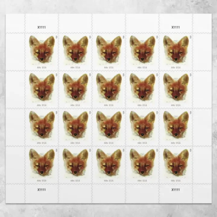 Red Foxes, 40C, 5 Sheets of 20, total 100pcs