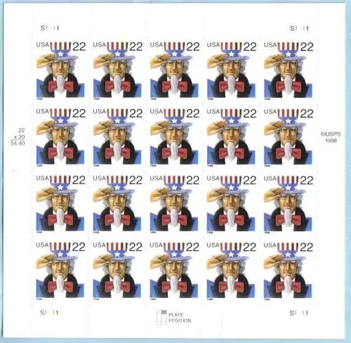 1998 Uncle sam, 22Cents,  5 sheets of 20,100pcs