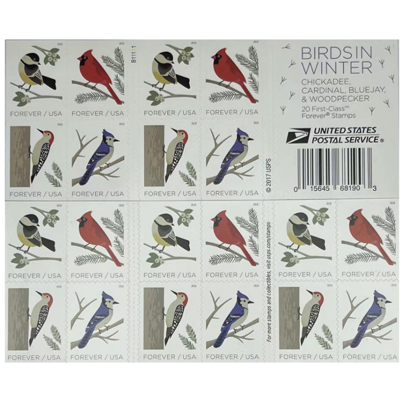 2018 Birds Winter 5 sheets of 20PCS, total 100pcs