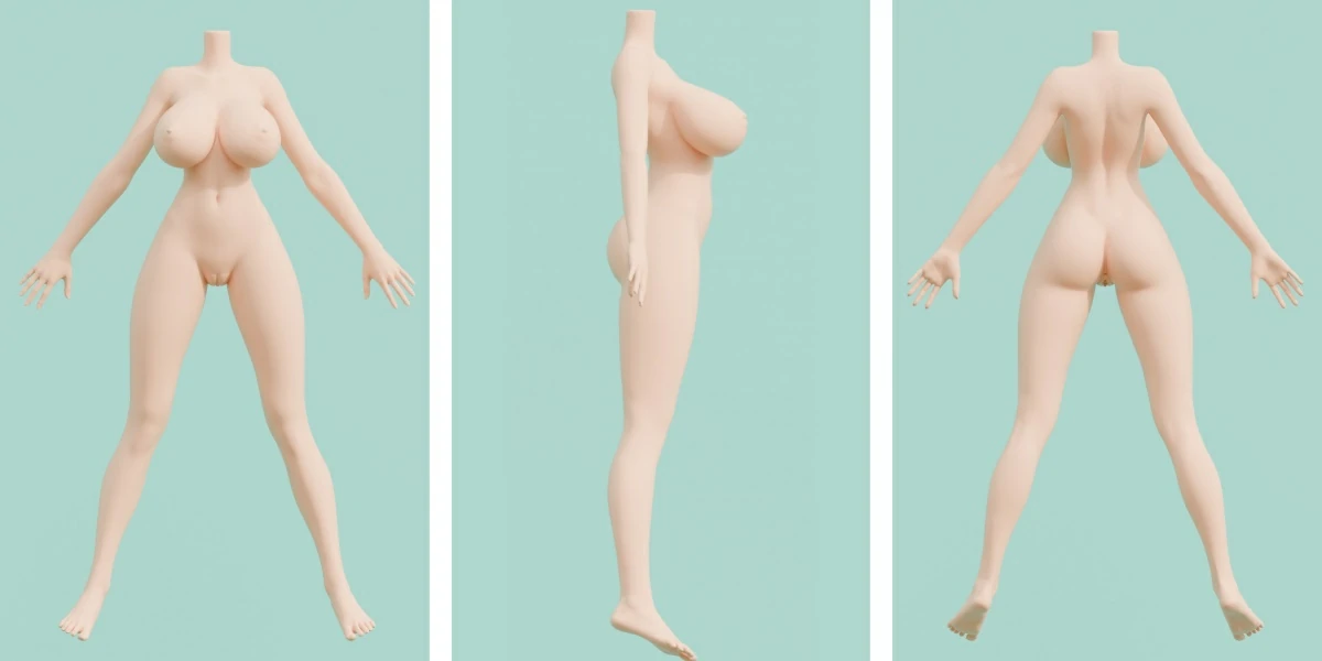 二次元風巨尻リアルドール Koharu ヘッド（mini）＆102cm Pカップ 三面図