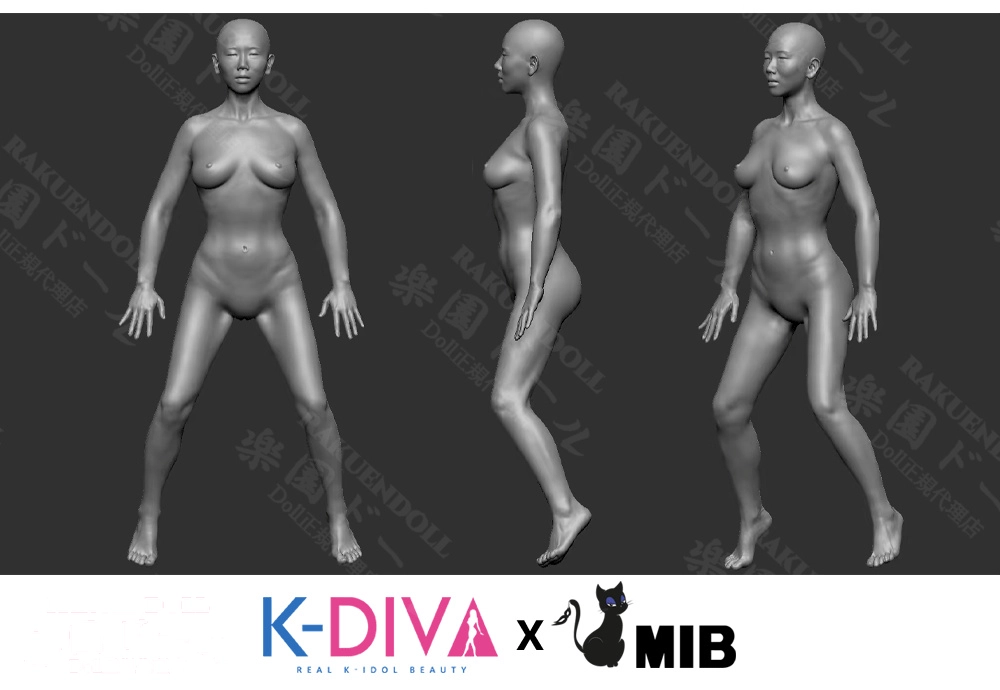 K-DIVA 162cm Dカップ 一体型リアルドール 3D三面図