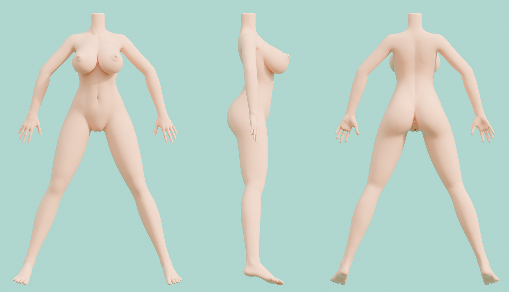IROKEBIJIN 95cm Fカップ バスト大（sTPE＆シリコン） ボディ三面図