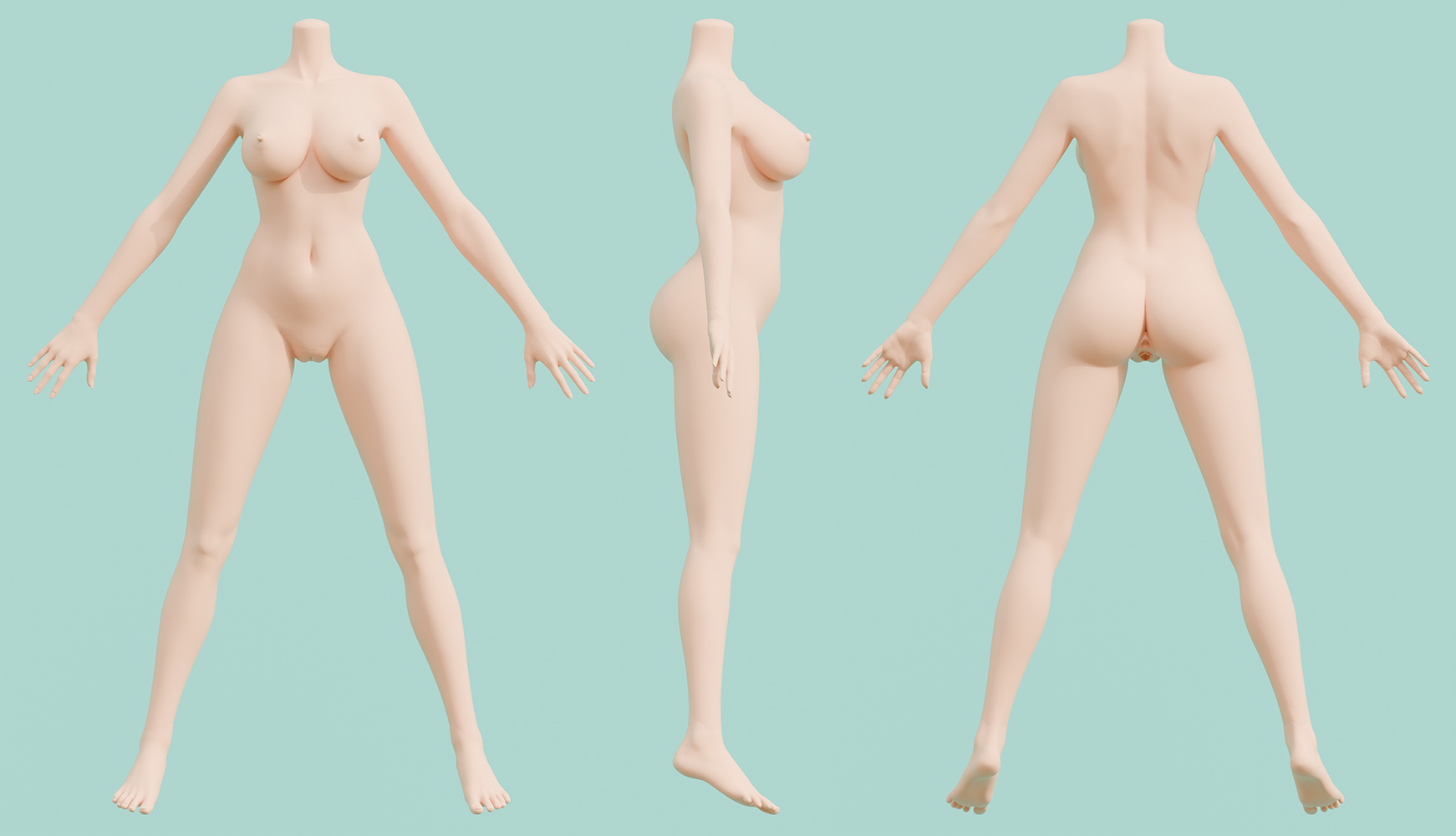IROKEBIJIN 148cm Fカップ（sTPE＆シリコン） ボディ三面図