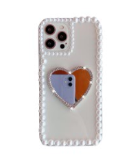 Love mirror acrylic material pearl chain trim protective phone case for iphone