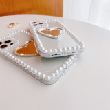 Love mirror acrylic material pearl chain trim protective phone case for iphone