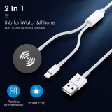 2 in 1 Portable Charger Cord for iWatch Charging USB Charger Cable for Apple Watch and iPhone iPad