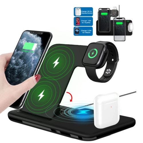 Qi Fast Wireless Charger Stand For iPhone 11 12 X 8 Apple Watch 4 in 1 Foldable Charging Dock Station for Airpods Pro iWatch