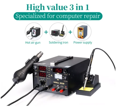 3 IN 1 YIHUA 853D (1A) SMD Rework Station Soldering Irons with Power Supply