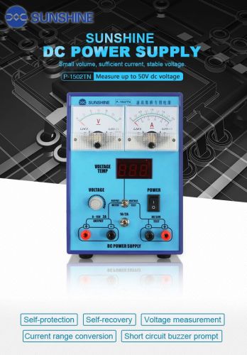 Voltage Current measuring instrument Sunshine P-1502TN DC power supply 50V 2A adjustable For mobile phone repair