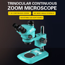RF4 RF-7050TV 7-50X Stereo Trinocular Continuous Zoom Microscope with 144 LED Light HD Wide Angle Eyepiece for PCB Repair