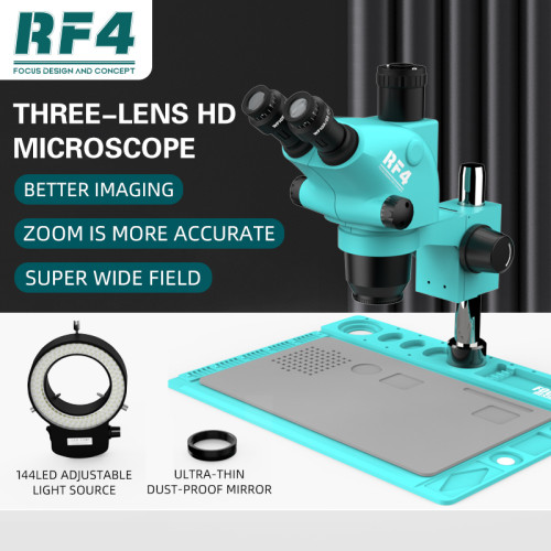 RF4 RF6565TVD2 Trinocular Stereo HD Microscope 6.5-65X Continuous Zoom Imaging Fast Clearly 144 LED Ring Light Phone Repair