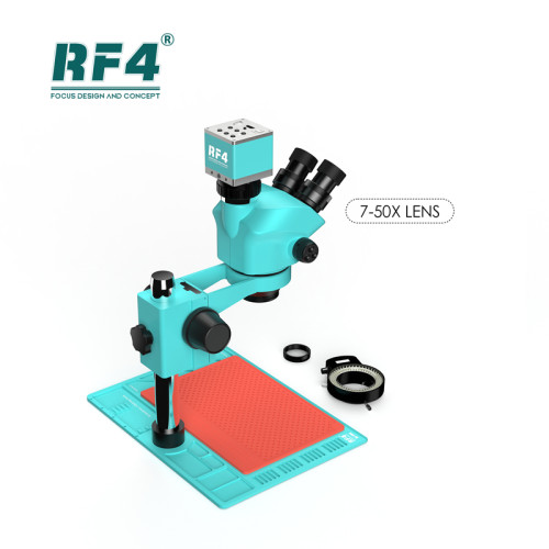 RF4 RF7050-PO4-4K Microscope with PO-4 Aluminum Alloy Mat and 4K Camera 7-50X Continuous Electronic Welding Phone Repair Tool