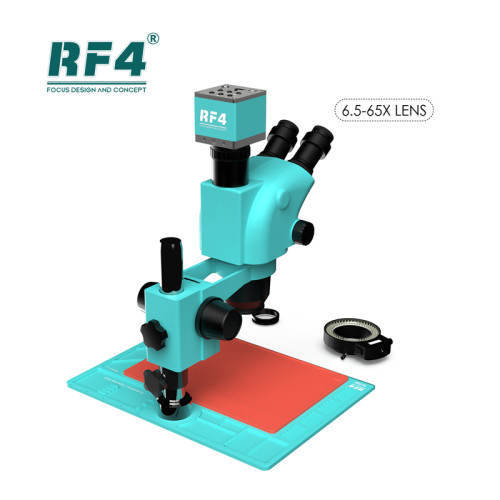RF4 RF6565-PO4 6.5-65X HDMI USB 4K Camera Pillar Bracket Zoom Trinocular Stereo Microscope for Phone Soldering PCB Repair