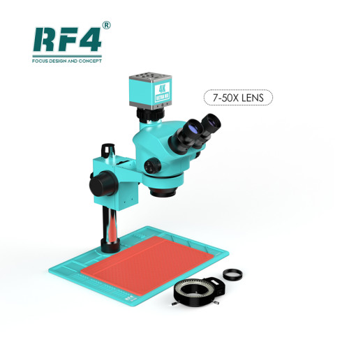 RF4 RF7050-PO4-4K Microscope with PO-4 Aluminum Alloy Mat and 4K Camera 7-50X Continuous Electronic Welding Phone Repair Tool