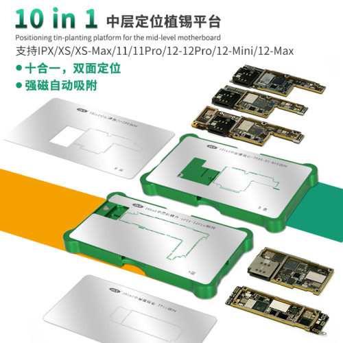 10 IN 1 BGA Reballing Stencil Platform Fixture For iPhone X xs 11 12 13 14 promax Motherboard Middle Frame Planting Tin Template