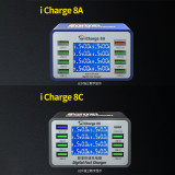 1PCS Mechanic iCharge 8A/8C 8 port charger 45W/50W LED Digital display charging station QC 3.0 18W PD 20W Quick Charger