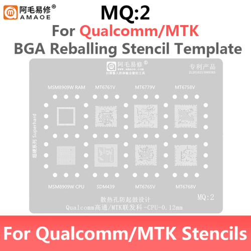 Amaoe MQ1 2 3 4 5 BGA Reballing Stencil 0.12mm Qualcomm MTK CPU RAM IC Chip Steel Mesh Tin Planting