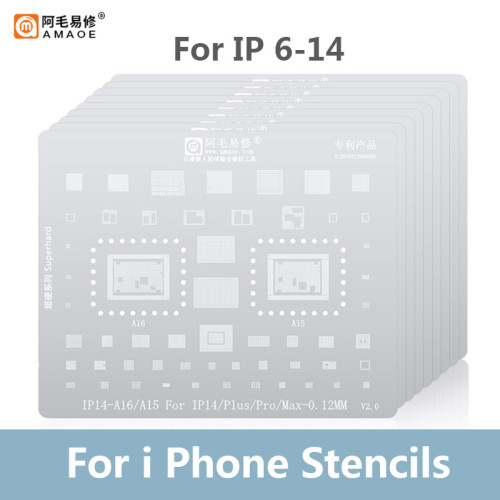 Amaoe BGA Reballing Stencil Template for Phone 6-14 A8-A15 CPU Multi-use Planting Tin Steel Net Phone Repair Tool