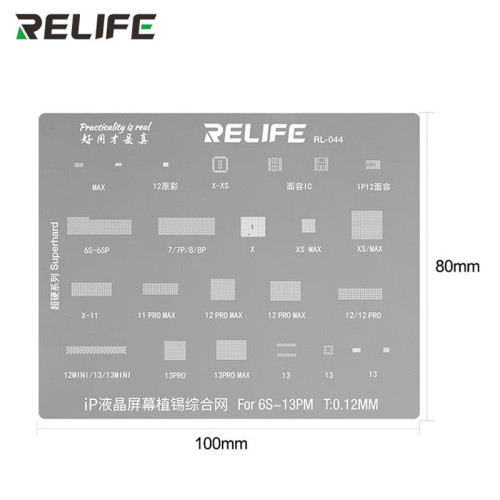 Relife RL-044 LCD Screen Planting Tin Comprehensive Net for Phone 6S~13 PM 0.12mm Original Color Face IC Plant Tin Tool Template