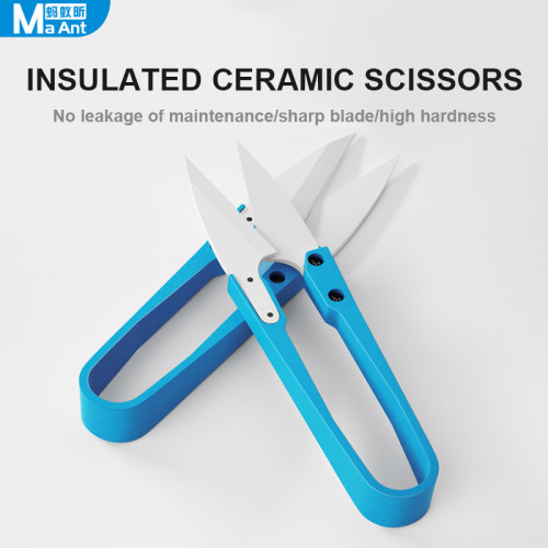 MaAnt Insulated Blue Ceramic U-shear Scissors No Electric Shock Mobile Phone Maintenance Battery Cable Scissors