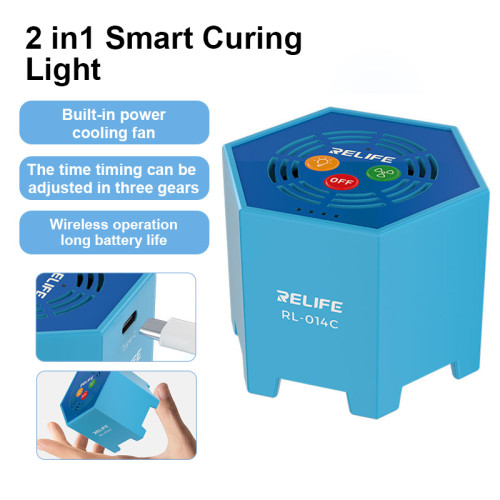 RELIFE RL-014C Smart Curing Light Cooling Fan and UV Curing 2in1 for Motherboard Repair Rechargeable Lamp Three Gear Adjustment