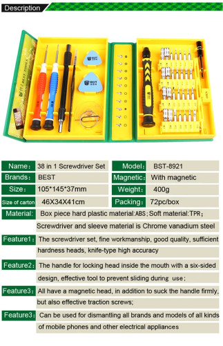 BST-8921 38 in 1 Precision Multipurpose Screwdriver Set Kit Repair For iPhone/ laptop/ smartphone/ watch with Box Case