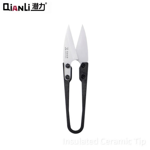 Qianli Mega-Idea Insulated Black Ceramic Scissors U-Shape Non-Conductive Shear Battery Repair Safety Scissors Hand Tools