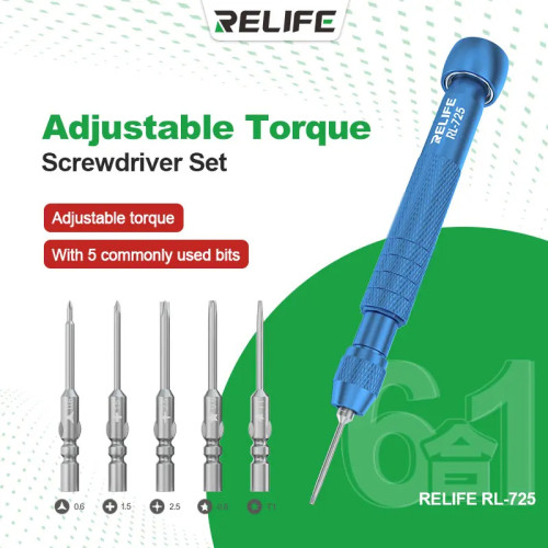 RL-725 Adjustable Torque Screwdriver Set With 5 commonly used Bits Suitable for Dismantling and Repairing Various Phone Models