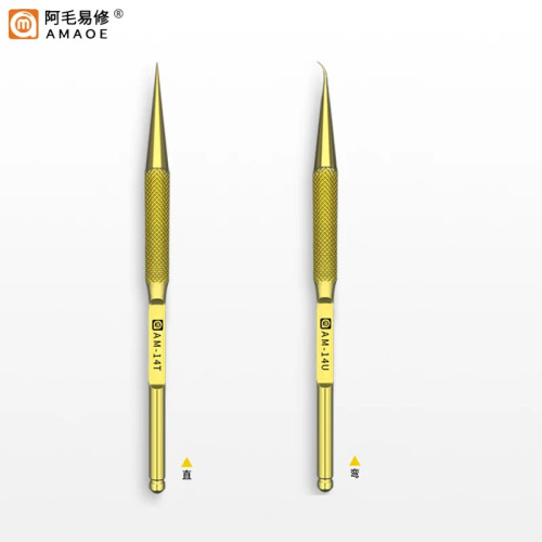 Amaoe AM-14T/14U Precision Flying Wire Tweezers Non-Magnetic High Hardness Stainless Steel Ultra Sharp Pointed Soldering Tweezer