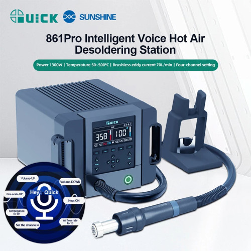 QUICK 861 Pro Smart Hot Air Desoldering Station BGA SMD Rework Station Voice Control Smart PID Heat Gun Desoldering Repair Tool