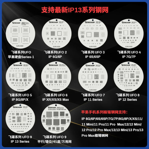 MECHANIC 11-in-1 UFO BGA ReballingStencil for iPhone 6-14 Series High Temperature Resistance Steel mesh Phone Repair Tools