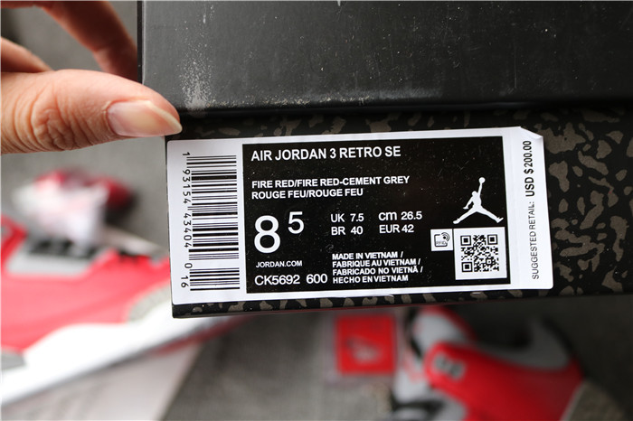 Authentic Air Jordan 3 SE Red Cement