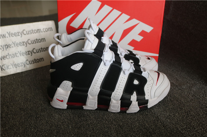 Authentic Nike AIR MORE UPTEMPO Black White Varsity Red Men And GS