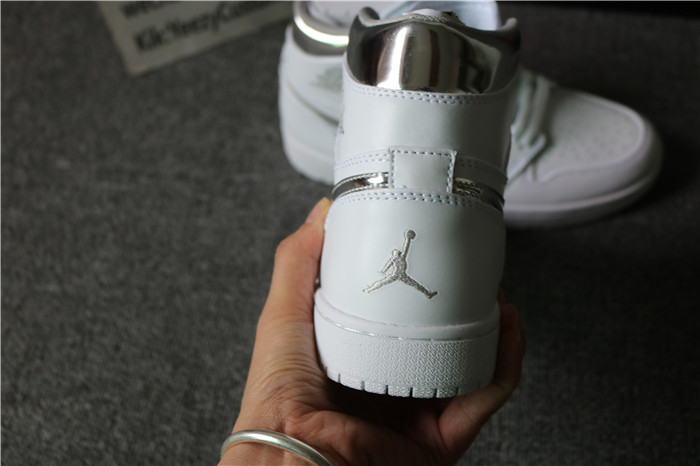 Authentic Air Jordan 1 Mid White/Metallic Silver-White