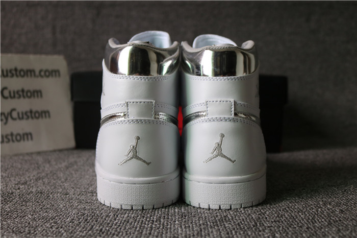 Authentic Air Jordan 1 Mid White/Metallic Silver-White