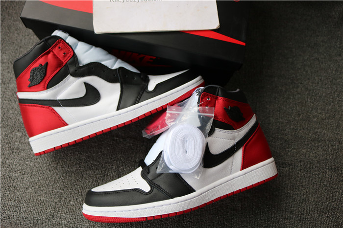 Authentic Air Jordan 1 Retro High Satin Black Toe Women Shoes