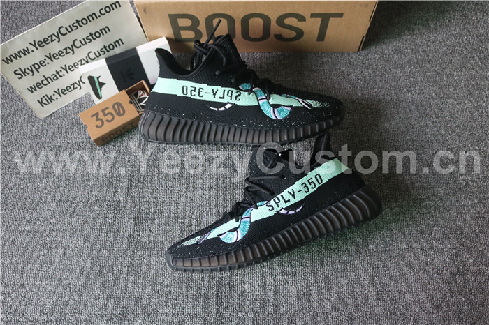 Authentic Adidas Yeezy Boost 350 V2 Black Green Snake Blue