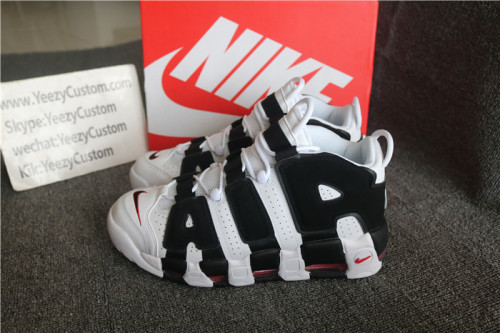Authentic Nike AIR MORE UPTEMPO Black White Varsity Red Men And GS