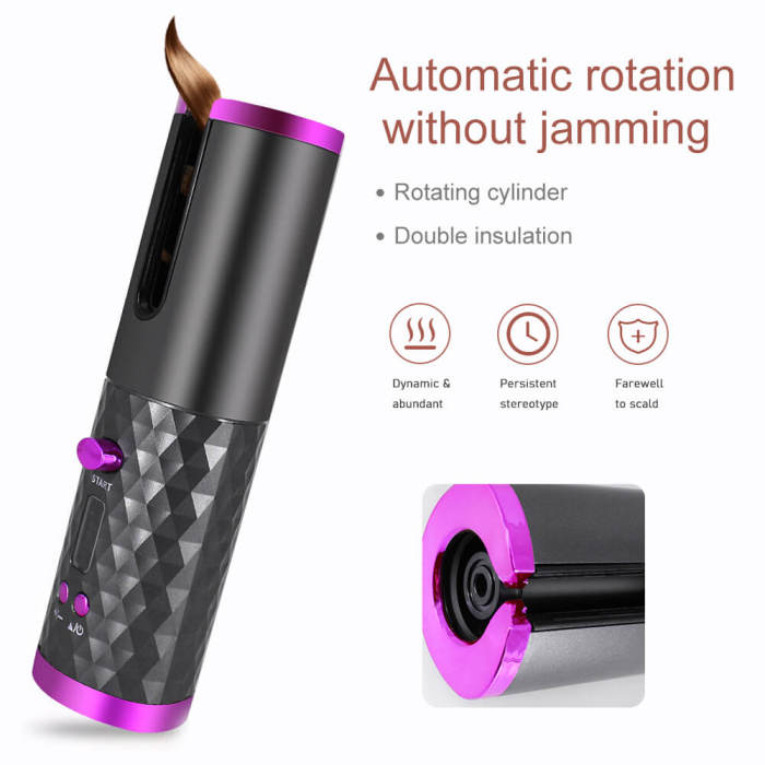 ⏰New Years Sale - 50% Off ✨ Cordless Automatic Hair Curler USB Rechargeable Ceramic Heating Magic Stick Curling Iron Professional LCD Display Curly Machine