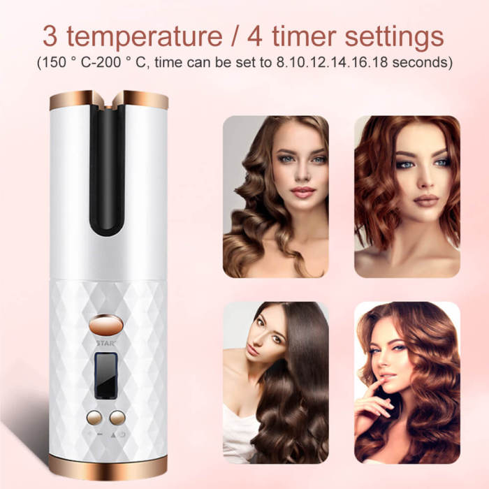 ⏰New Years Sale - 50% Off ✨ Cordless Automatic Hair Curler USB Rechargeable Ceramic Heating Magic Stick Curling Iron Professional LCD Display Curly Machine