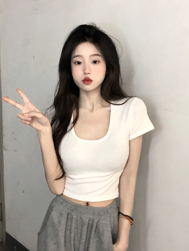 夏季辣妹純欲風U領修身短款緊身打底衫(限時優惠50%+包郵！)