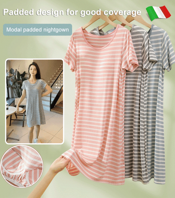 Padded comfortable and cozy home modal cotton striped nightgown