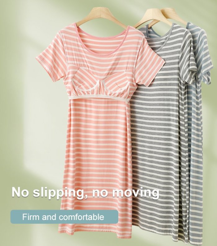 Padded comfortable and cozy home modal cotton striped nightgown